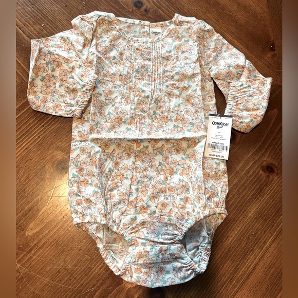 New! OshKosh B’Gosh Long Sleeve Floral One Piece Romper Size 18 Months NWT! - Picture 1 of 14